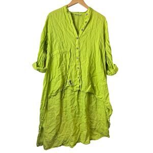 Acqua Limone Linen Lagenlook Top Green Womens XL Boho Hippie Long Artsy Italy